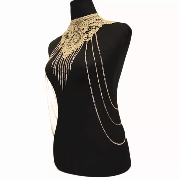 Lace Body Chain Necklace with Chains/Long Tassels - Picture 2 of 5